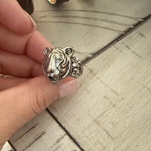 John Hardy Silver Tiger Ring with Floral Accent